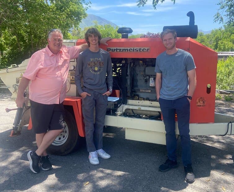 man using concrete pump